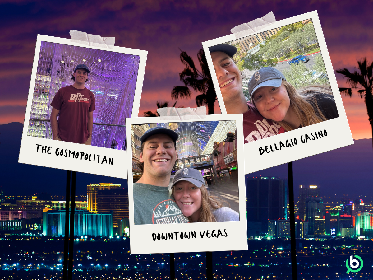Images of our blackjack tester and his plus one visiting the Cosmopolitan, Downtown Las Vegas and Bellagio